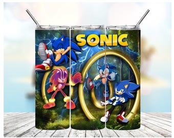 Vaso con tapa abatible 3D de Sonic para niños, de 350 a 590 ml, vaso recto de 350 ml (sublimación PNG), vaso con dibujos animados para niños, Sonic PNG