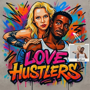 Custom Graffiti Portrait with text – Personalized Urban Street Art Style -Family, Couple, Solo, with Pets- Watercolor Grafitti Art