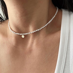 Collier de perles d'eau douce, collier initiale personnalisé, tour de cou en perles fines, véritable collier de perles, cadeau pour femme