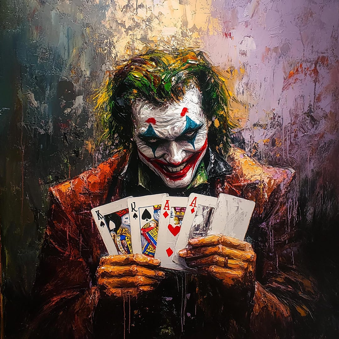 Joker Acrylic Painting: Textured Knife Work on Canvas, Poker Card