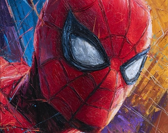 Acrylschilderij Spider-Man: getextureerd superheldenportret op canvas