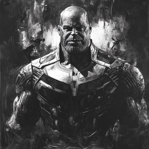 THANOS Acrylic painting, black and white painting, original artwork, on canvas , Size 38*38 inches, one of a kind.