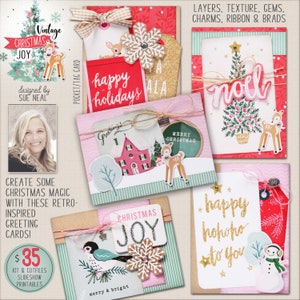 Kit para hacer tarjetas navideñas vintage JOY, kit de tarjetas navideñas DIY, crea tus propias tarjetas, tarjeta de muñeco de nieve, animales del bosque, ¡envío gratis!