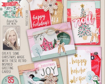Vintage Christmas JOY Card Making Kit, DIY Christmas Card Kit, Make your own cards, Snowman card, Forest Animals, Free shipping!