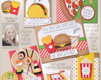 Fast Food FUN CARD Making Kit, DIY Card Kit, Pizza Card, Hamburger Card, Popcorn Card, Sushi Card, Taco Card, Funny Cards,