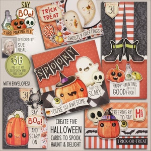Kaartenkit, zeg BOE! HALLOWEEN-kit, lantaarns, heksen, spoken, spookachtig, aquarel halloweenkaarten, halloweenkaarten, gratis verzending!