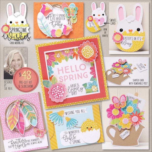 Card Making Kit, SPRINGTIME WISHES Cards, DIY Easter Cards, Floral Cards, Birthday cards, Shaped Cards, Easter Bunny Card, Free shipping!