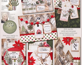 Woodland CHRISTMAS Card Making Kit, Farmhouse Cards, Forest Critters Cards, Poinsettia Cards, Christmas Tree Cards, FREE SHIPPING