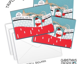 Triplikit WONDERFUL SNOWMAN Card Kit, Christmas Card making kit, DIY Christmas Cards, Quick Easy, Snowman, kids crafts, Snowman Card kit