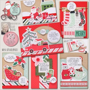 Kit de cartões de NATAL Holly Jolly, cartões "faça você mesmo", cartões de Papai Noel, meias de Natal, cartão de trenó, Natal aconchegante, frete GRÁTIS!