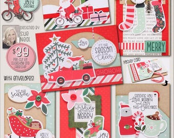 Holly Jolly CHRISTMAS Card Kit, DIY cards, Santa Cards, Christmas stockings, Sleigh card, Cozy Christmas FREE shipping!