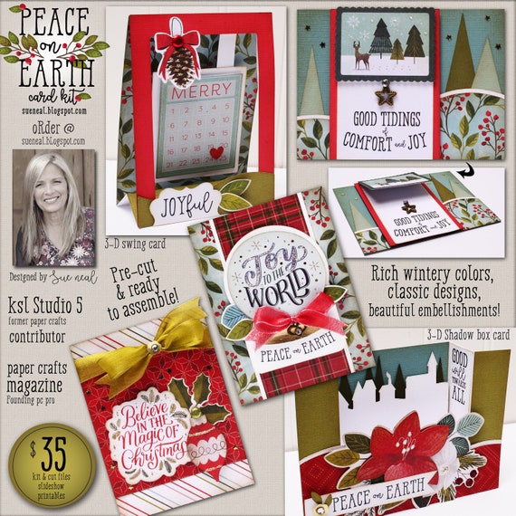 DIY Christmas Card Kit, Peace on Earth Cards, Christmas Cards, Holiday Cards, 3D Card Kit, Classic Christmas Cards