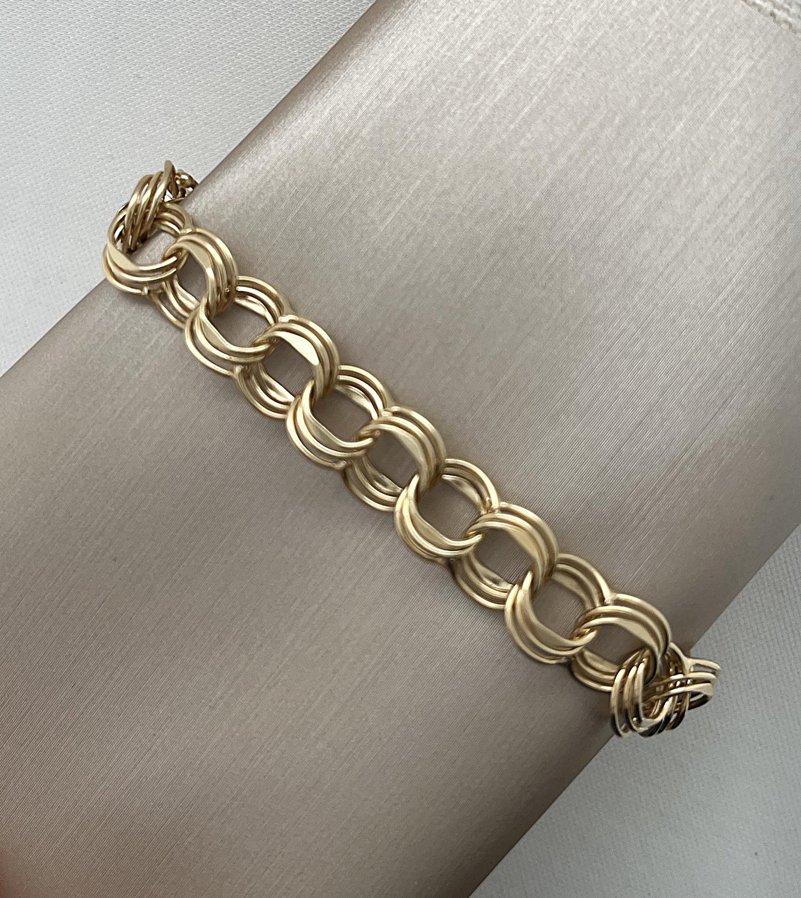 Vintage 14k Gold Triple Link Charm Bracelet, With Hidden Clasp - Etsy