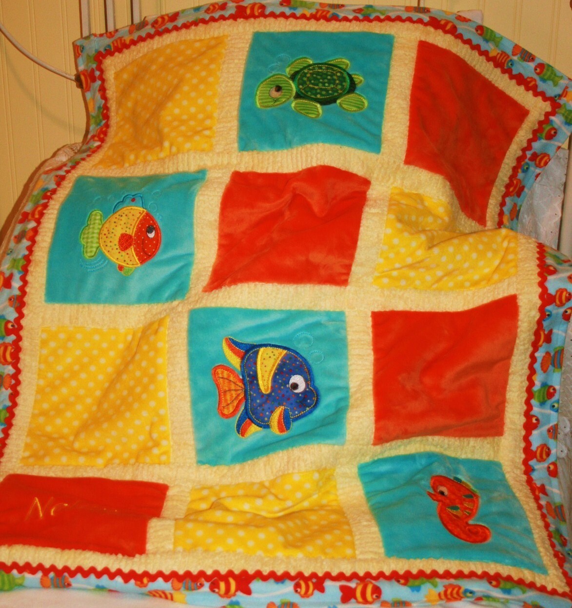 Fish Appliqued Minky Baby Blanket Adorable Sea Etsy