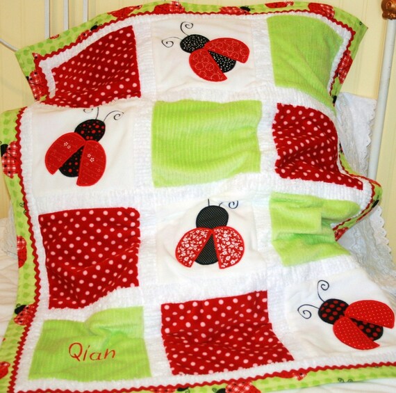Ladybug Minky Appliqued Baby Blanket Lovely Etsy