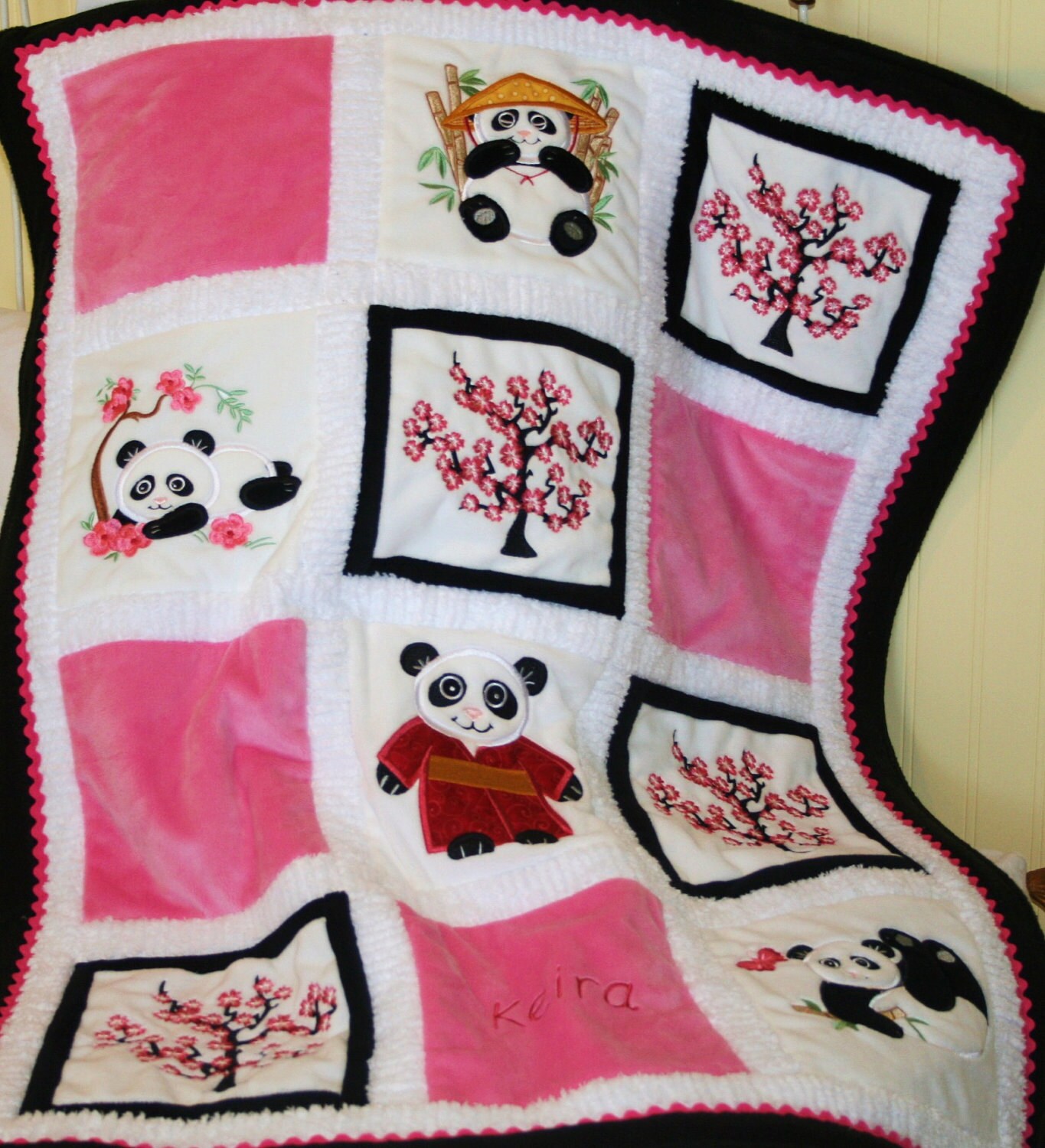 Panda Minky Baby Quilt Cherry Blossom Pandas Etsy