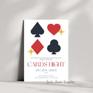Convite para noite de jogos de pôquer com cartas editáveis, convite para festa temática de cassino, convite para noite de jogos de Las Vegas, festa em casa, jogo de bridge
