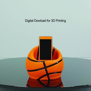 Personalized Basketball Phone Stand with Charging Cavity, 3D Printable Sports-Themed Organizer, Perfect for Office Desk or Kids&#39; Room