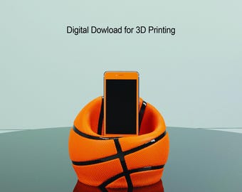 3D-afdrukbare basketbaltelefoonstandaard met oplaadholte (digitale download)