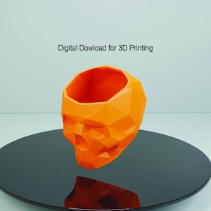 May include: Orange 3D printed skull planter. Digital download for 3D printing.