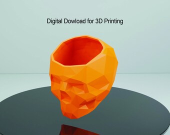 Geometric Skull Planter: 3D Printed Succulent Pot, Halloween Decor
