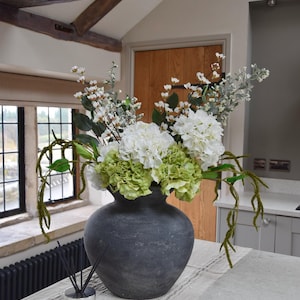 Faux Flower Arrangement White Hydrangea Flower Bouquet Green Hydrangea Artificial Flowers Foliage Arrangement Home Decor Gift For Her MONICA