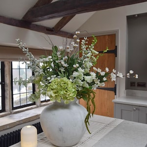 Green Faux Flower Arrangement White Faux Flower Arrangement Hydrangea Flower Bouquet Artificial Flowers Home Decor Gift For Her - CORDELIA