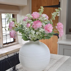 Ranunculus Faux Flower Arrangement Pink Faux Flower Arrangement White Flower Bouquet Artificial Flowers Home Decor Gift For Her - FREYA