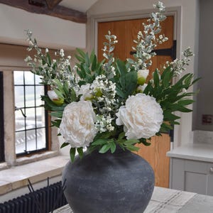 Large Artificial Flower Bouquet with Ruscus and Peony Flowers Faux Peony Flowers Bouquet Artificial Flowers Home Decor Gift for Her - Hallie