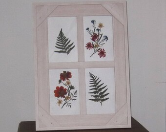 Pressed flower collage in 11x14 re-purposed wood frame