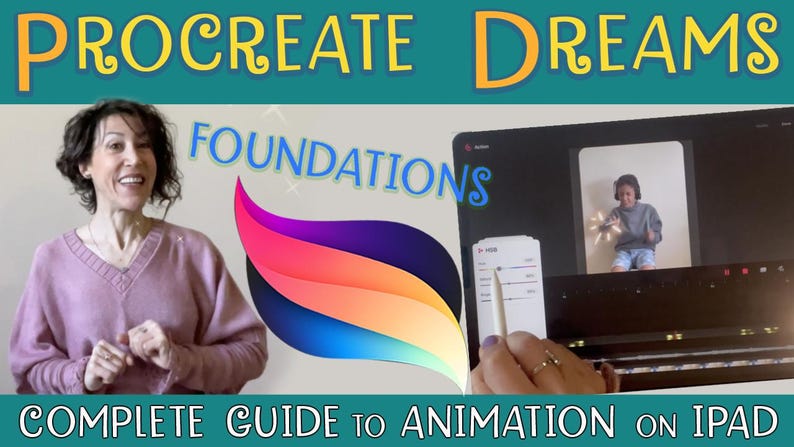 Procreate Dreams animating course with 14 tutorials to learn tools and techniques of the 3 animation modes, by Luciana Torre.
Learn how to use masks in Procreate Dreams, Performing and keyframing Animation. How to reveal text with masks, animating filters and make looping animations of your artwork. How to use clipping masks and layer masks in Procreate Dreams, how to animate blinking lights and blinking eyes.
This Procreate Dreams tutorial includes FREE Lifetime Updates.