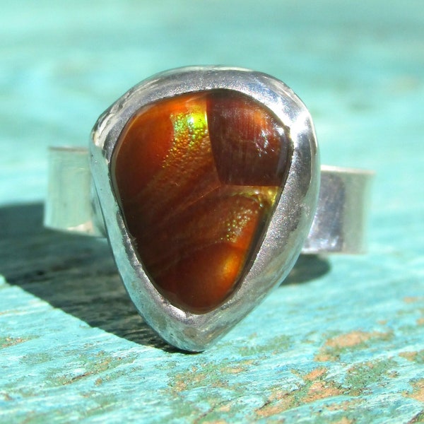 Handmade AZ Fire Agate Ring size 5 1/4 Sterling Silver Band Arizona Deer Creek Mine Natural Gemstone Jewelry