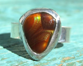 Handmade AZ Fire Agate Ring size 5 1/4 Sterling Silver Band Arizona Deer Creek Mine Natural Gemstone Jewelry