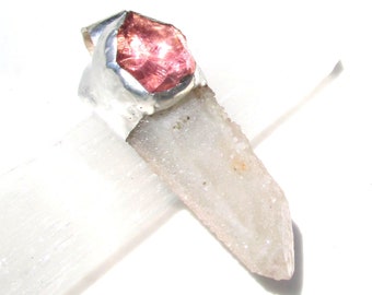 Spirit Quartz Crystal Pendant with Amethyst RAW Natural Druzy Crystal HANDMADE Jewelry Supply