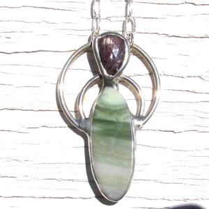 Stjärnrubin & Jaspishänge på Silverkedja Halsband Naturlig Kunglig Imperial Grön Jaspis Handgjord