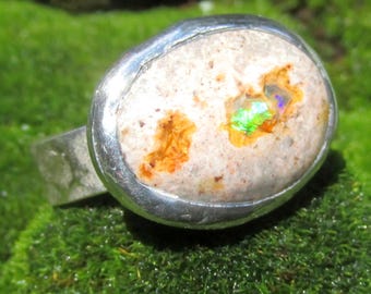 Natural Opal Ring size 9 1/4 Sterling band Handmade Mexican Cantera Fire Opal