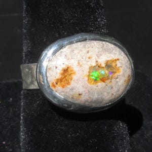 Natural Opal Ring size 9 1/4 Sterling band Handmade Mexican Cantera Fire Opal image 12