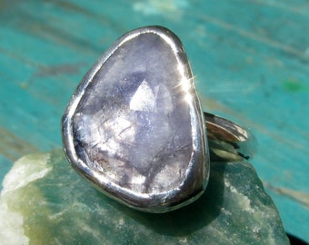 Handmade Tanzanite Ring size 7 Sterling Silver Band Rose Cut Natural Tanzanite Gemstone Statement Ring