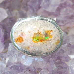Natural Opal Ring size 9 1/4 Sterling band Handmade Mexican Cantera Fire Opal image 7