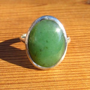 Nephrite Jade Ring Sterling Band Size 9 1/4 Natural Real Jade