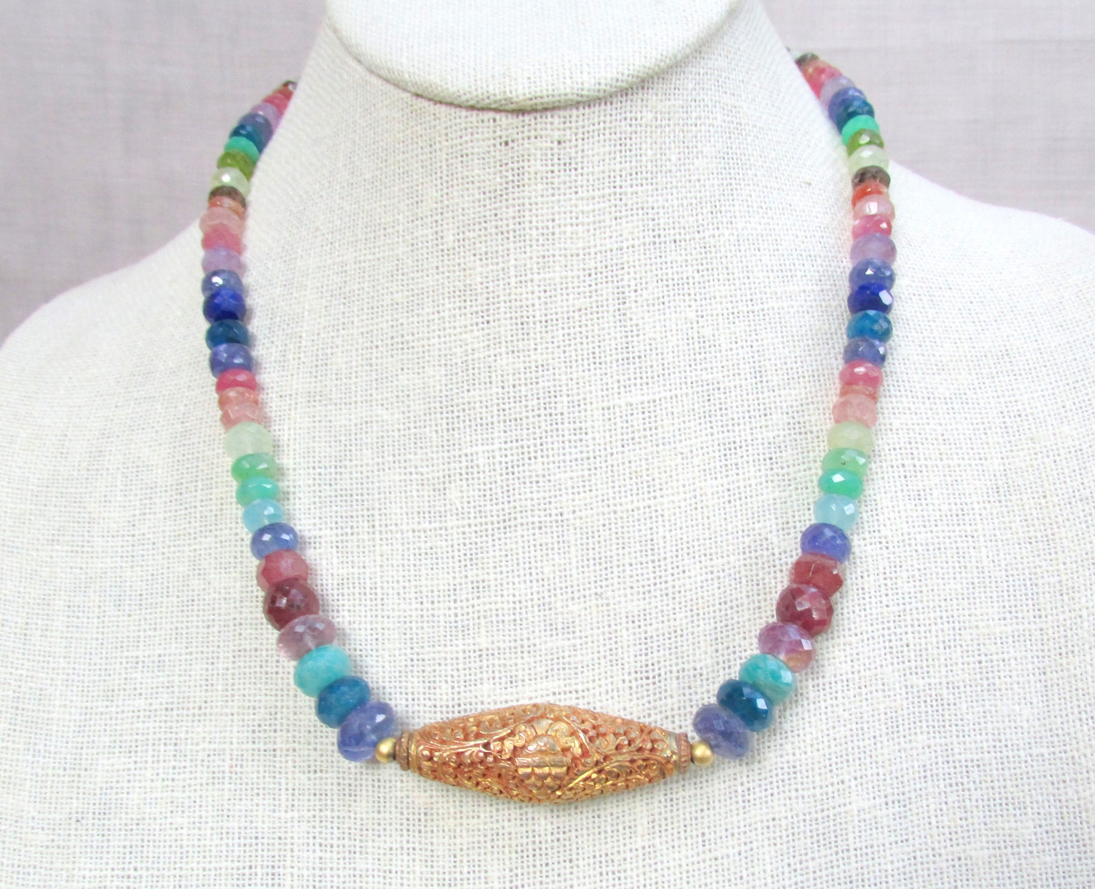 Natural Gemstone Rainbow Necklace Tanzanite Apatite Etsy