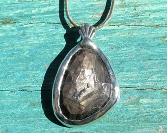 Gray Star Sapphire Pendant in silver chain HANDMADE Jewelry Rose Cut Faceted Natural Sapphire