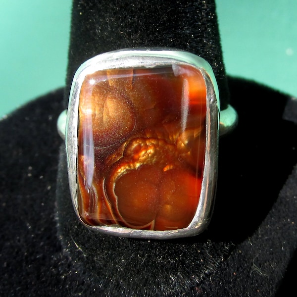 Handmade AZ Fire Agate Ring size 6 Sterling Silver Band Arizona Deer Creek Mine Natural Gemstone Jewelry