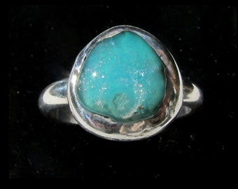 Gem Silica Chrysocolla Ring size 7 1/4 Sterling Silver Band HANDMADE Natural Gemstone Jewelry