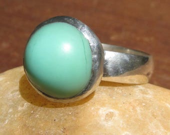 Handmade Chrysoprase Ring size 9 3/4 Wide Sterling Silver Band Natural Gemstone Jewelry