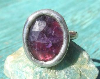 Faceted Amethyst Ring with Sterling Silver Band size 7 1/2 HANDMADE Natural Gemstone Jewelry