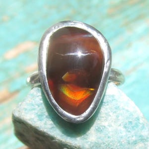 Fire Agate Ring size 9 Sterling Silver Band Handmade Jewelry image 8