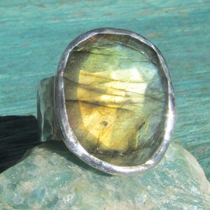 Faceted Labradorite Ring with Sterling Silver Band size 10 1/4 Handmade Natural Gemstone Jewelry