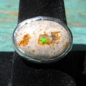 Natural Opal Ring size 9 1/4 Sterling band Handmade Mexican Cantera Fire Opal image 3