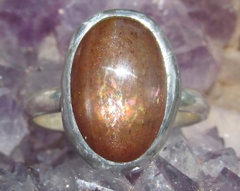 Oregon Sonnenstein Ring, Größe 6 3/4 Sterling Silber Band Schmuck